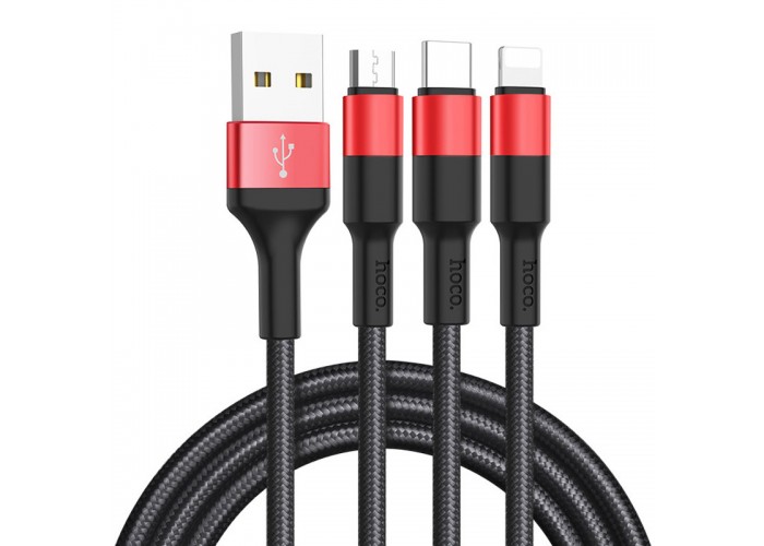 Дата кабель Hoco X26 Xpress 3in1 Lightning -MicroUSB-Type-C (1m)