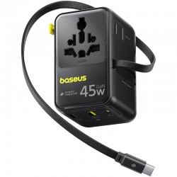 Мережевий універсальний перехідник Baseus AG11 45W with retractable cable (2USB-A/1C/1Socket) (E0307F)  Cosmic Black - 00000085296_1