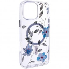TPU+PC чохол Clear Garden with MagSafe для Apple iPhone 16 Pro (6.3")  Blue Blossom - 00000080893_1