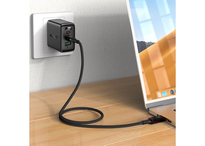 Дата кабель Acefast C6-03 USB-C to USB-C 100W zinc alloy digital display braided (2m)