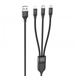 Дата кабель Hoco U104 Ultra 6A 3in1 Lightning-MicroUSB-Type-C (1.2m)  Чорний - 00000055899_1