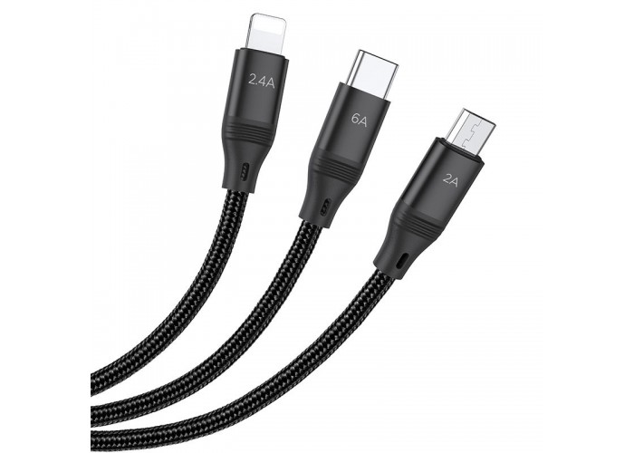 Дата кабель Hoco U104 Ultra 6A 3in1 Lightning-MicroUSB-Type-C (1.2m)