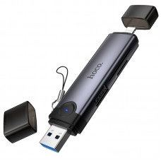 Картридер Hoco HB56A Victory 5in1 Lightning/USB2.0 to SD/TF3.0 + USB 2.0  Metal gray - 00000086517_1