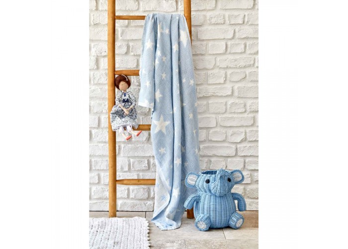 Дитяче покривало піке Karaca Home - Baby star mavi синій 80x120