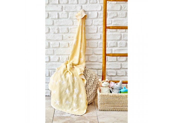 Дитяче покривало піке Karaca Home - Baby star sari жовтий 80x120