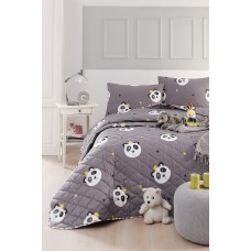 Покривало стьобане з наволочками Enlora Home - Kral Panda Gri сірий 240x225