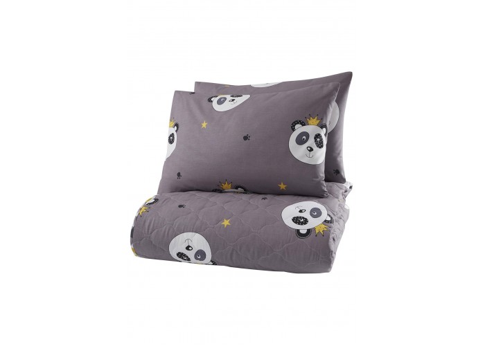 Покривало стьобане з наволочками Enlora Home - Kral Panda Gri сірий 240x225