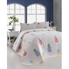 Покривало стьобане з наволочками Eponj Home - JokeAnanas krem ​​крем 200x220