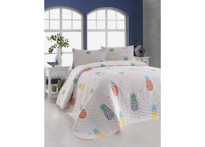 Покривало стьобане з наволочками Eponj Home - JokeAnanas krem ​​крем 200x220