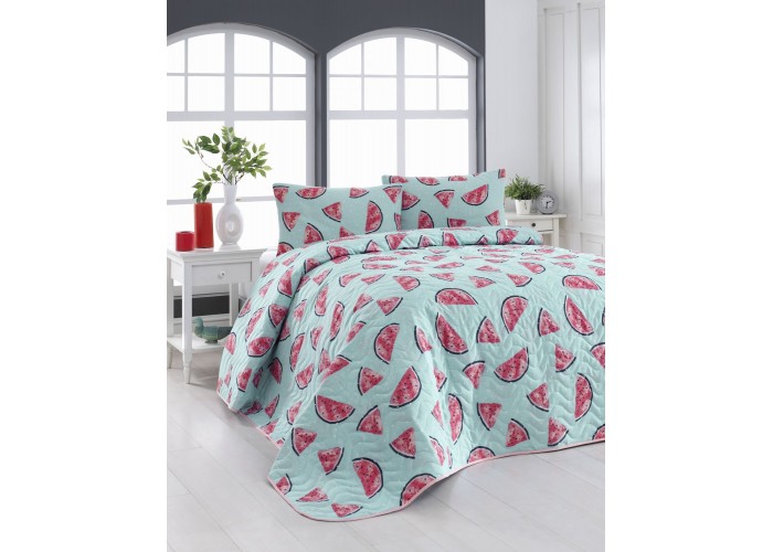 Покривало стьобане з наволочками Eponj Home - Karpuz a.mavi блакитний 200x220